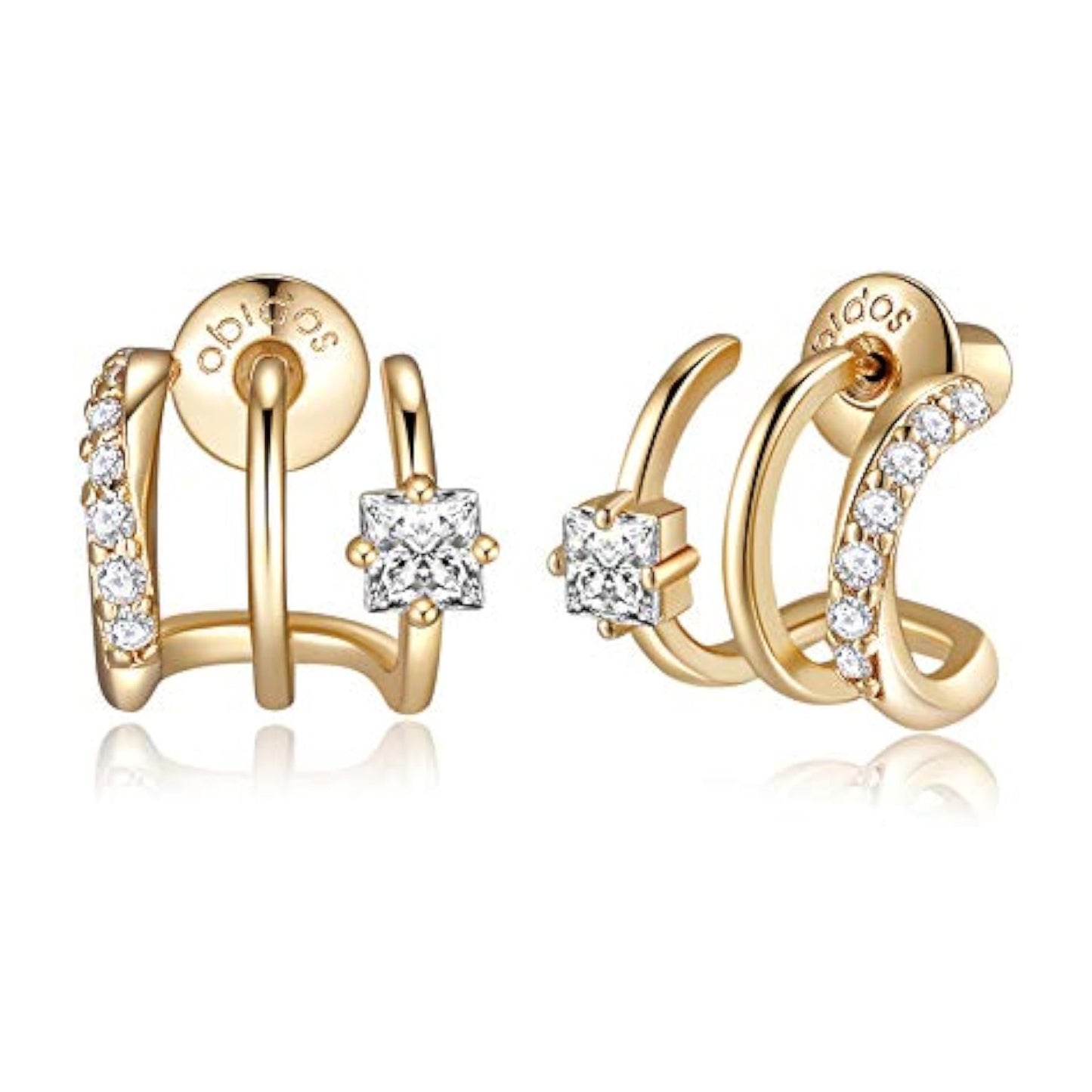 14K Gold Plated Triple Huggie Illusion Stud Earrings | Double Huggie Hoop Earrings for One Hole | Gold Hoop Earrings for Women | Drop earrings