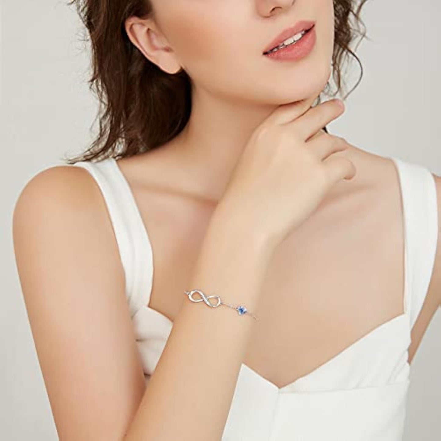 Infinity Heart Birthstone Charm Link Bracelet for Women 925 Sterling Silver Adjustable Mother's Day Gift Anniversary Birthday Jewelry for Wife Girlfriend Her