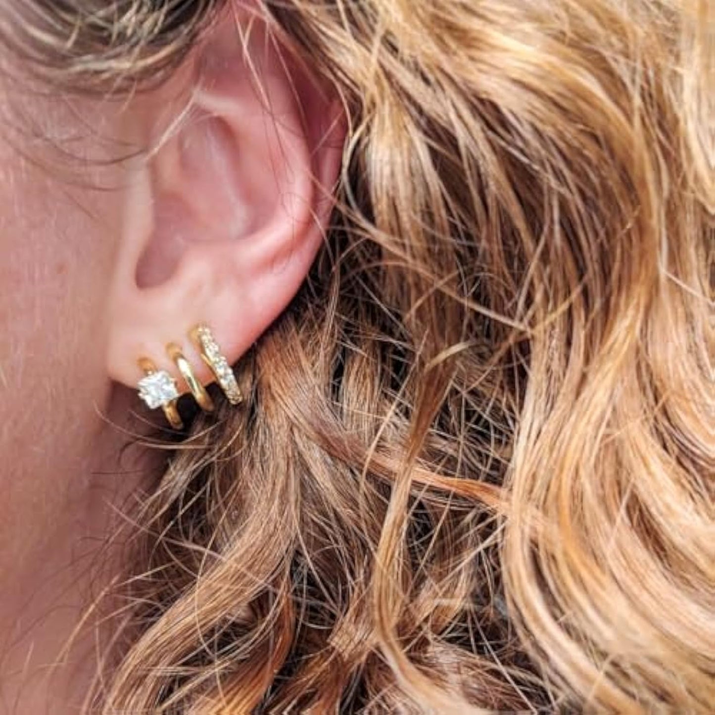 14K Gold Plated Triple Huggie Illusion Stud Earrings | Double Huggie Hoop Earrings for One Hole | Gold Hoop Earrings for Women | Drop earrings