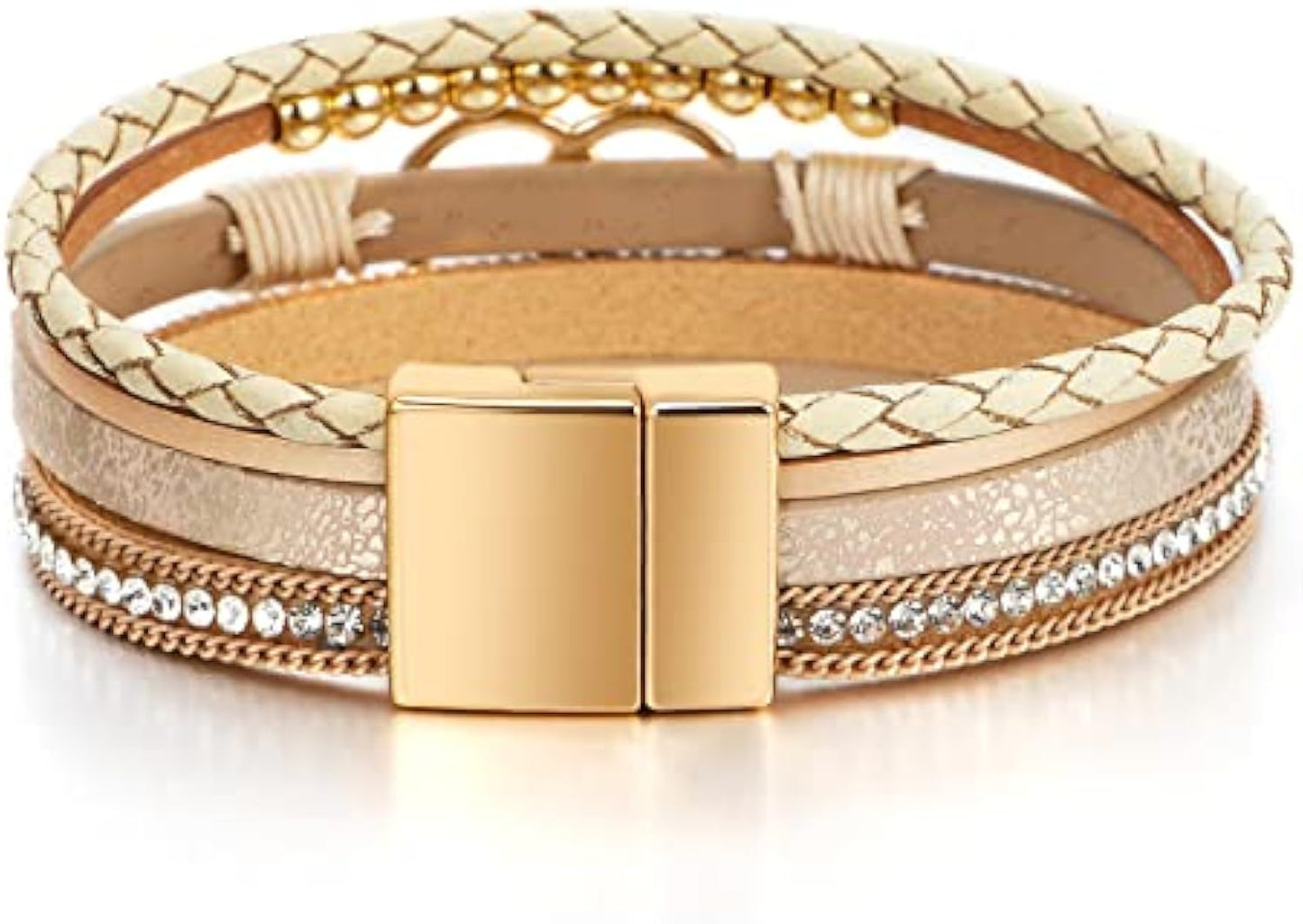 Leopard Bracelet for Women, Boho Leather Wrap Multi-Layer Pearl Crystal Bracelet Bangle Jewelry