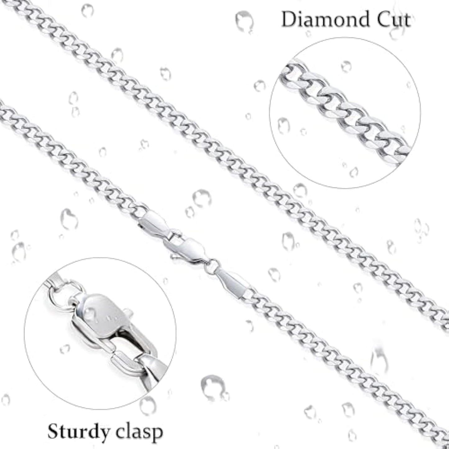 3.5mm Cuban Link Chains for Men, Silver Tone/Black/14K Gold Plated Stainless Steel Necklace Chain, Mens Necklace 16, 18, 20, 22, 24, 26, 28 Inch