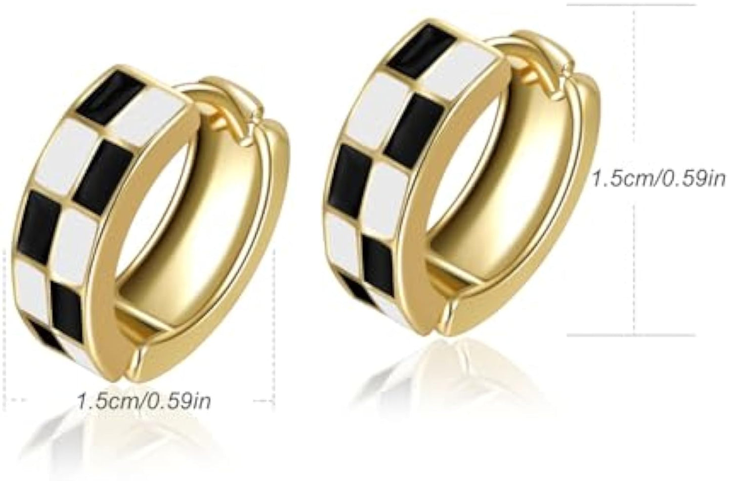 Chic Checker Small Hoop Cartilage Earrings Teacher Earrings for Women;White Black Enamel Hypoallergenic Hooped Gifts Gold and Silver tone