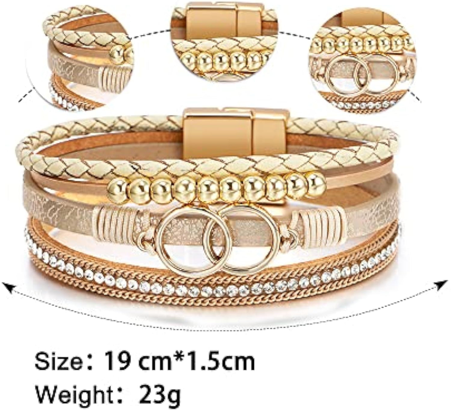 Leopard Bracelet for Women, Boho Leather Wrap Multi-Layer Pearl Crystal Bracelet Bangle Jewelry