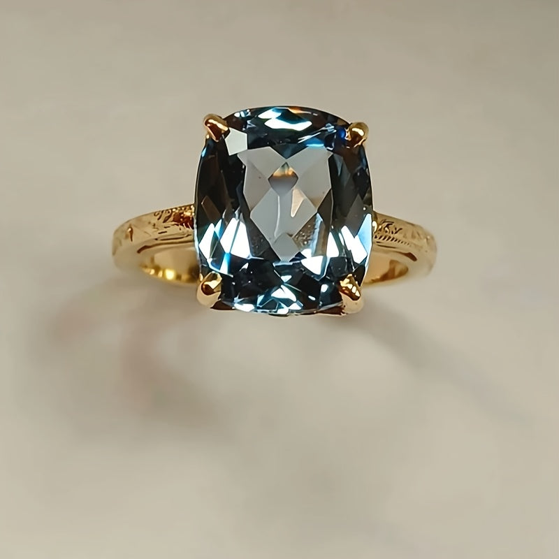 Custom Cushion-Cut Blue Topaz Vintage Solitaire Ring
