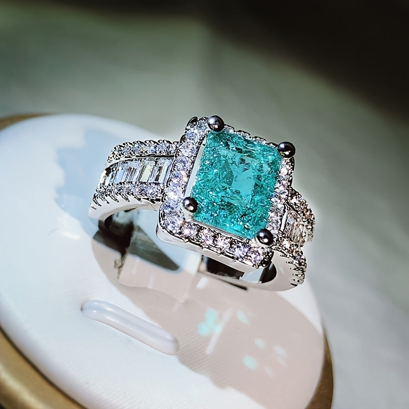 Custom Cushion-Cut Paraiba Tourmaline Halo Statement Ring