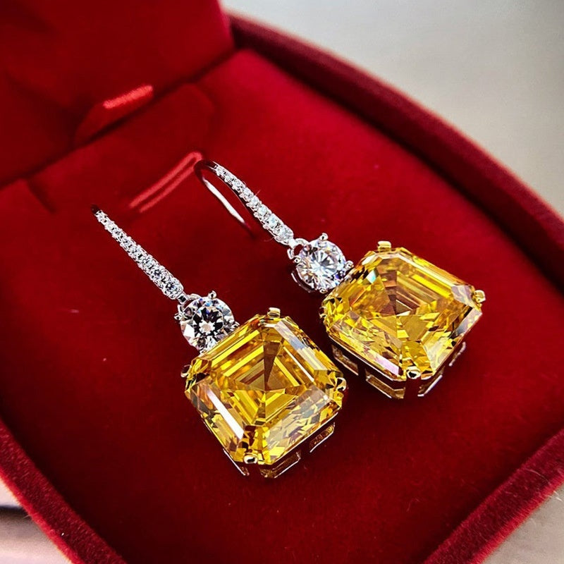 Custom Emerald-Cut Citrine & CZ Drop Earrings