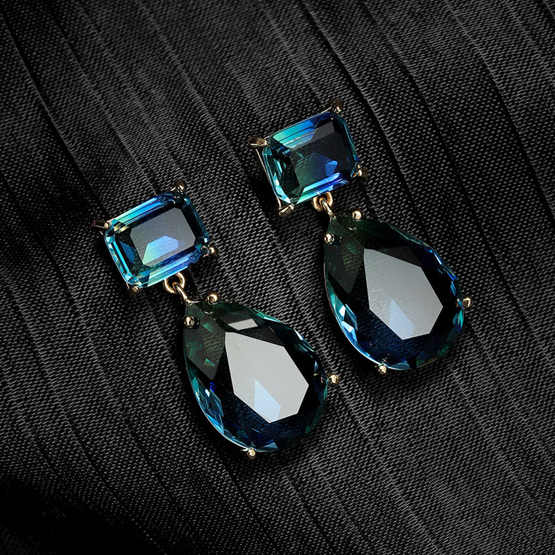 Custom Emerald & Pear-Cut Bi-Color Crystal Drop Earrings