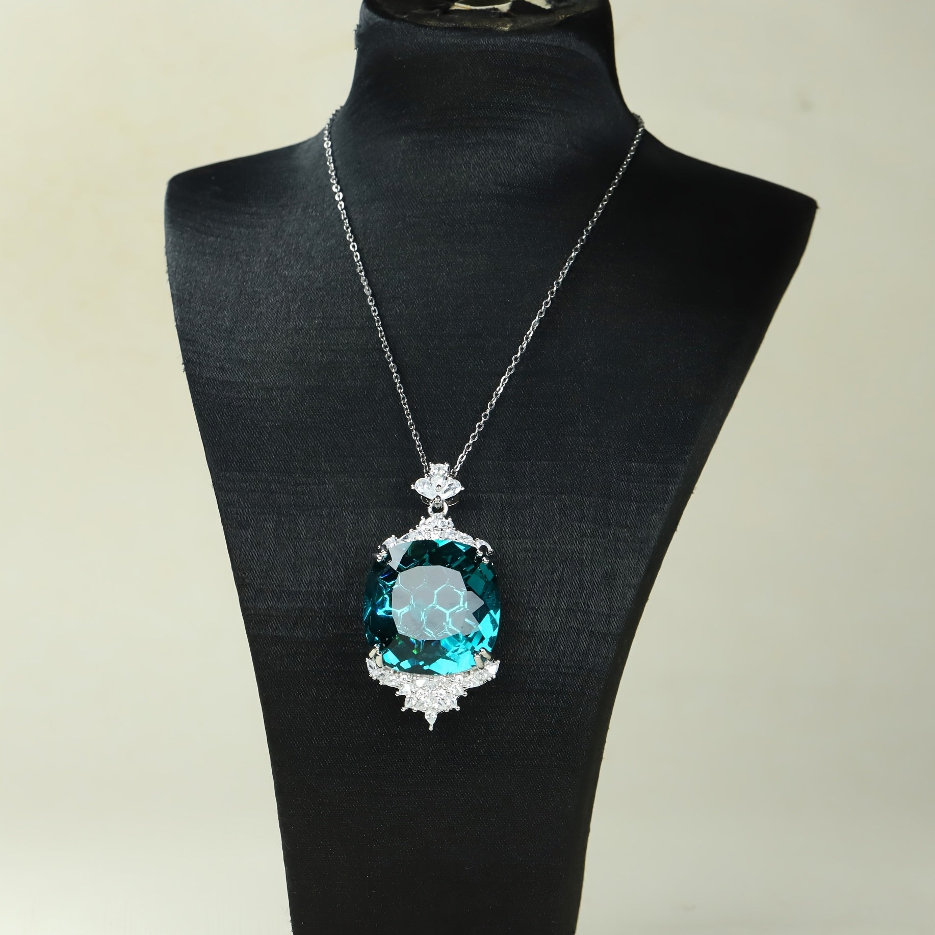 Custom Cushion-Cut Paraiba Tourmaline Halo Pendant Necklace
