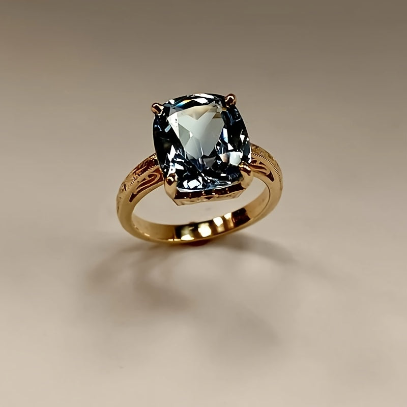 Custom Cushion-Cut Blue Topaz Vintage Solitaire Ring