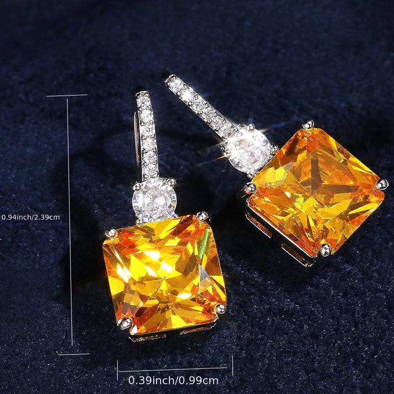 Custom Emerald-Cut Citrine & CZ Drop Earrings
