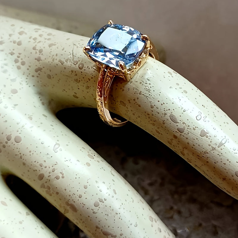 Custom Cushion-Cut Blue Topaz Vintage Solitaire Ring