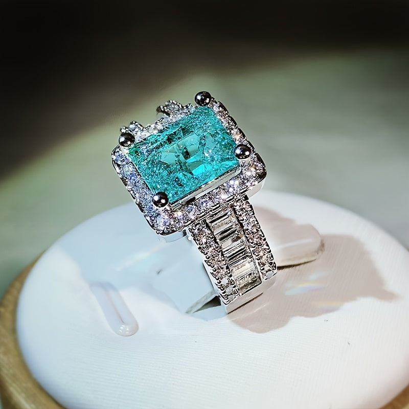Custom Cushion-Cut Paraiba Tourmaline Halo Statement Ring