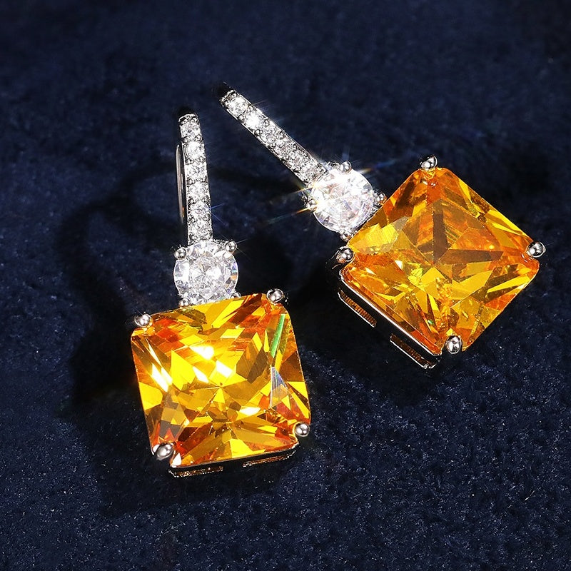 Custom Emerald-Cut Citrine & CZ Drop Earrings