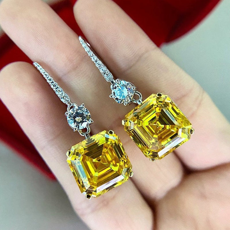 Custom Emerald-Cut Citrine & CZ Drop Earrings