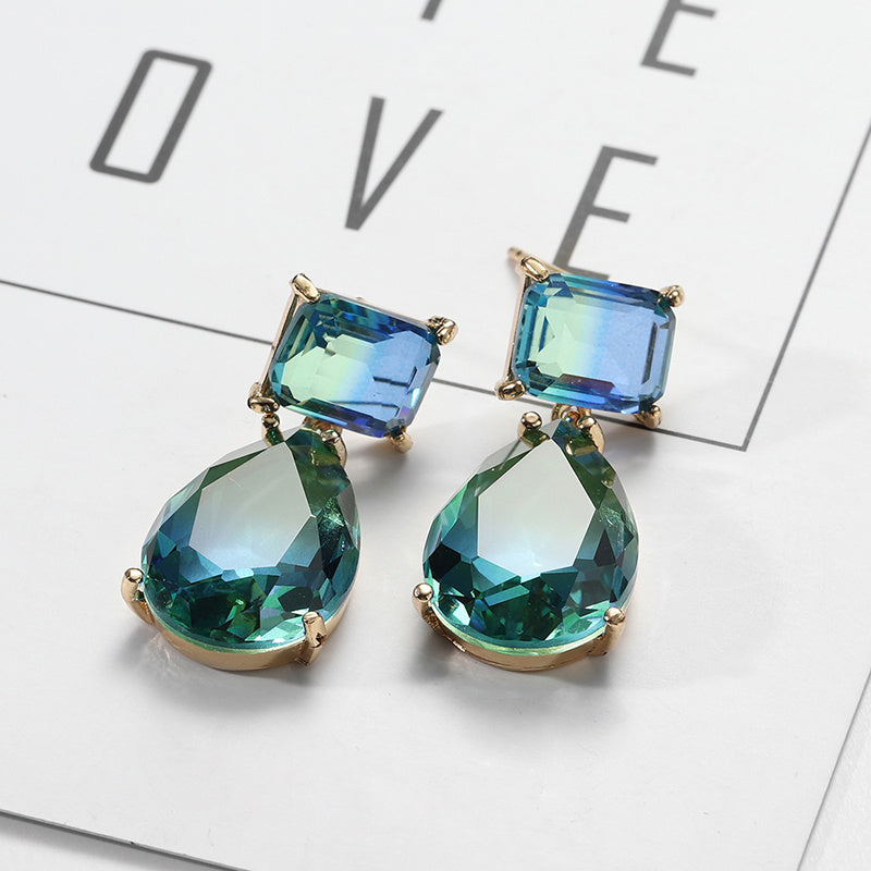 Custom Emerald & Pear-Cut Bi-Color Crystal Drop Earrings