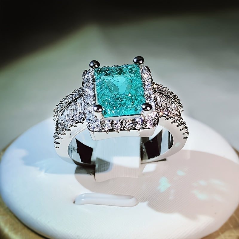 Custom Cushion-Cut Paraiba Tourmaline Halo Statement Ring