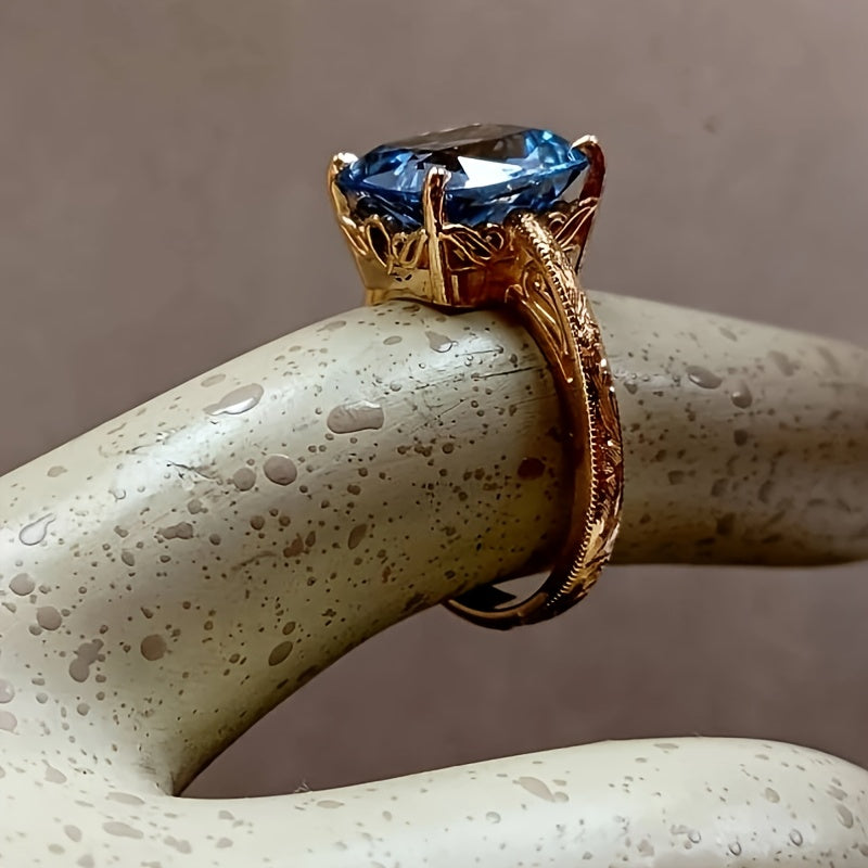 Custom Cushion-Cut Blue Topaz Vintage Solitaire Ring