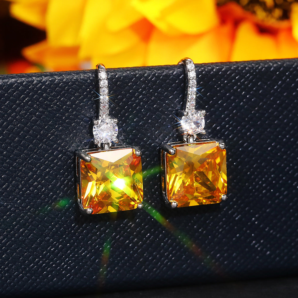 Custom Emerald-Cut Citrine & CZ Drop Earrings