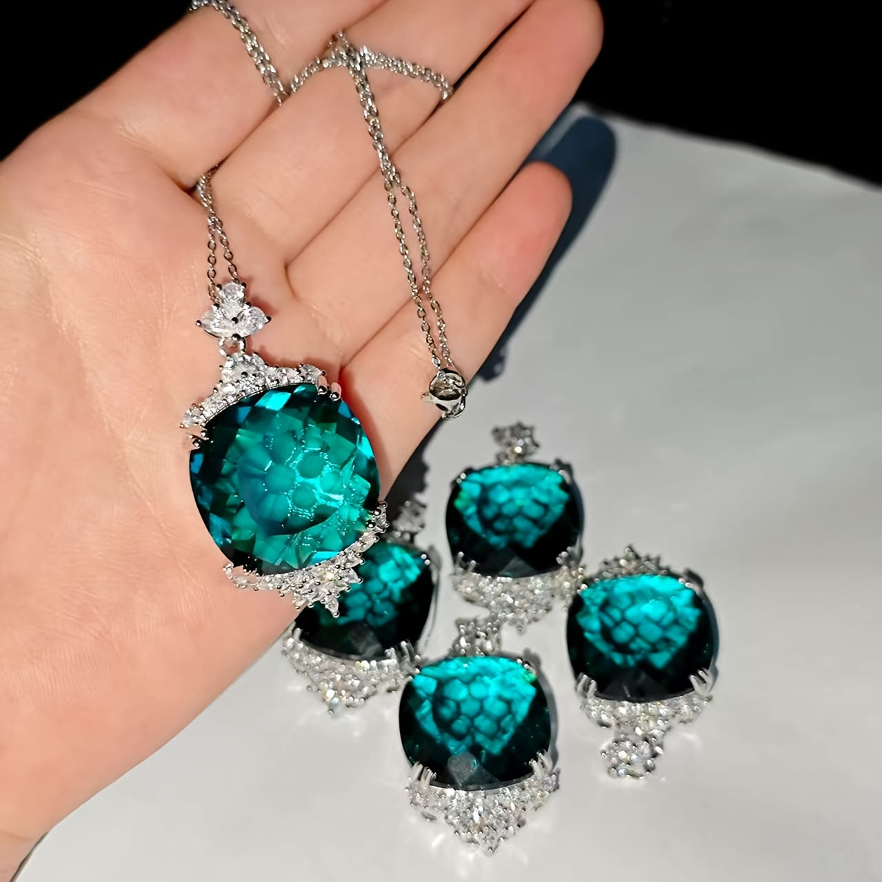 Custom Cushion-Cut Paraiba Tourmaline Halo Pendant Necklace