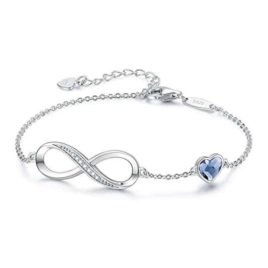 Infinity Heart Birthstone Charm Link Bracelet for Women 925 Sterling Silver Adjustable Mother's Day Gift Anniversary Birthday Jewelry for Wife Girlfriend Her