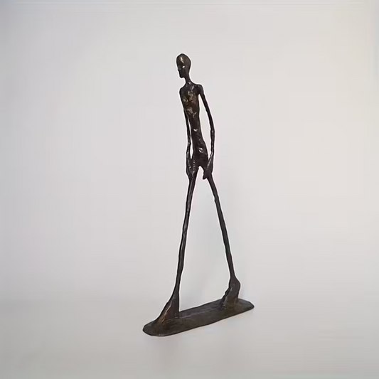 1pc Abstract Brass Walking Figure Statue - Modern Minimalist Decor with Sturdy Base