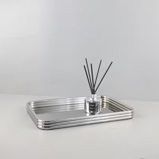 1pc Modern Stainless Steel Storage Tray, Solid Art Theme