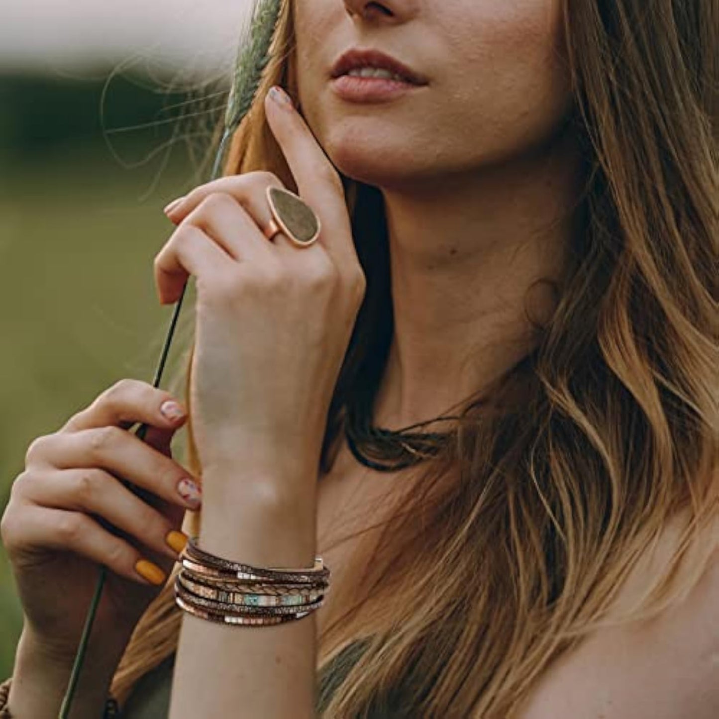 Leather Wrap Bracelets for Women, Boho Leopard Multi-Layer Crystal Beads Cuff Bracelet Jewelry