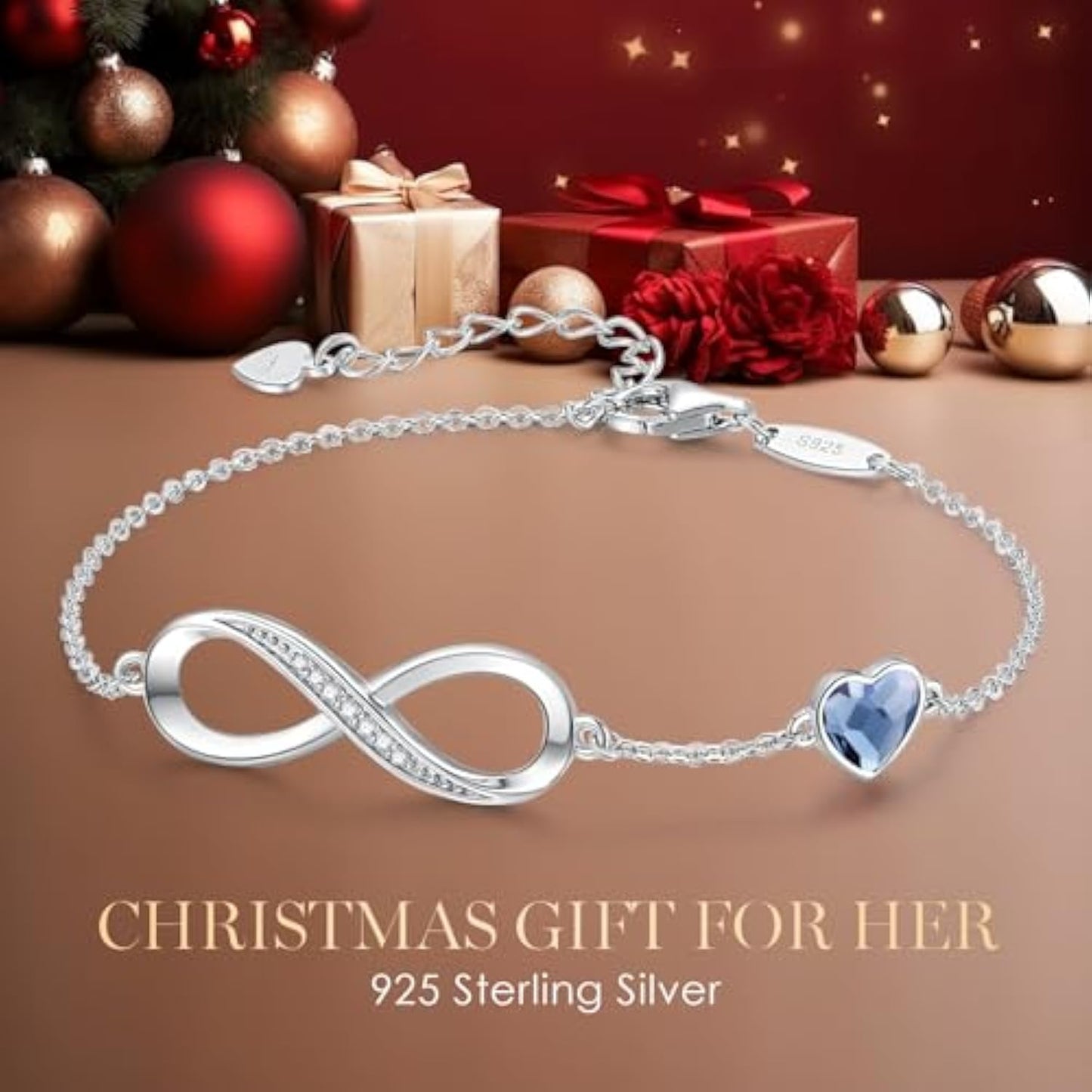 Infinity Heart Birthstone Charm Link Bracelet for Women 925 Sterling Silver Adjustable Mother's Day Gift Anniversary Birthday Jewelry for Wife Girlfriend Her
